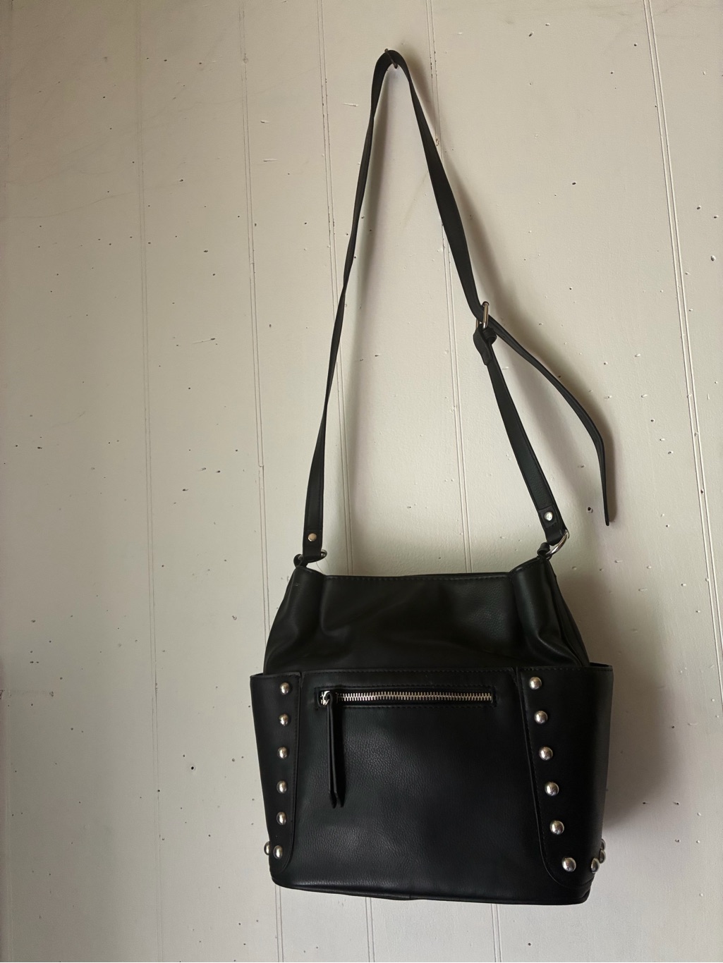 Nwt Nicole By Nicole Miller Sydney Bucket Bag Black Studded Crossbody Purse